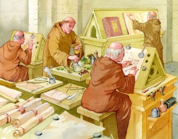 An artist's impression of the scriptorium at Micklegate Priory
